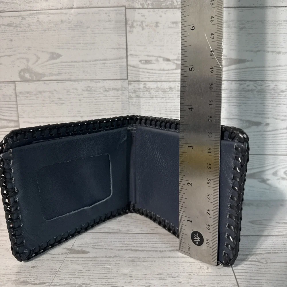 VTG Bifold Leather Wallet Hand Tooled Whipstitch USA Made VFW Veteran Military